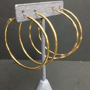 Gold Hoop Earrings Lot Of Two Pairs As Is Latch Kook Closure Classic Retro BoHo